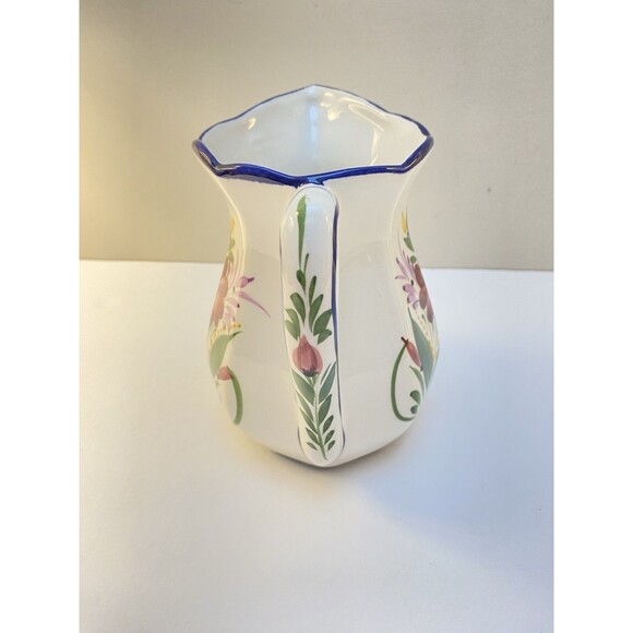 Vintage Portugal Pottery Pitcher Hand Painted Jar Floral Motif  Signed 1967 - Picture 2 of 7